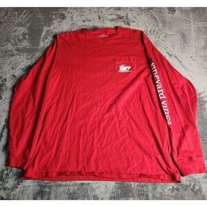 Vineyard Vines Shirt Womens Large Red Merry Christmas Santa Whale Long Sleeve